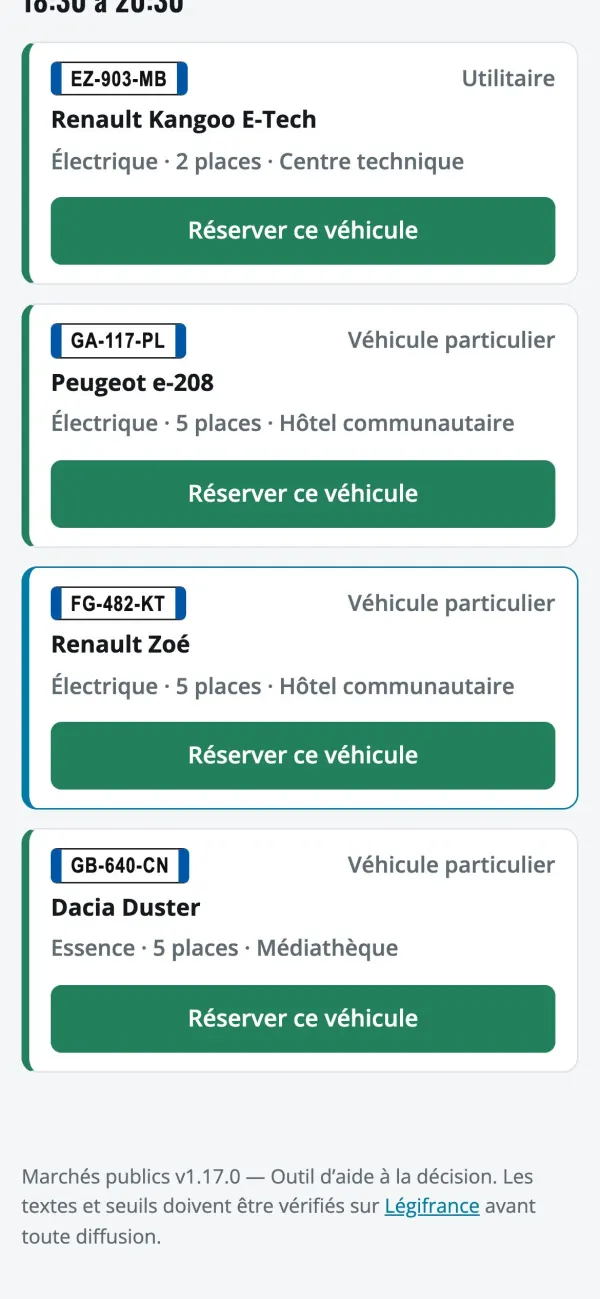 Réservation d’un véhicule depuis un téléphone