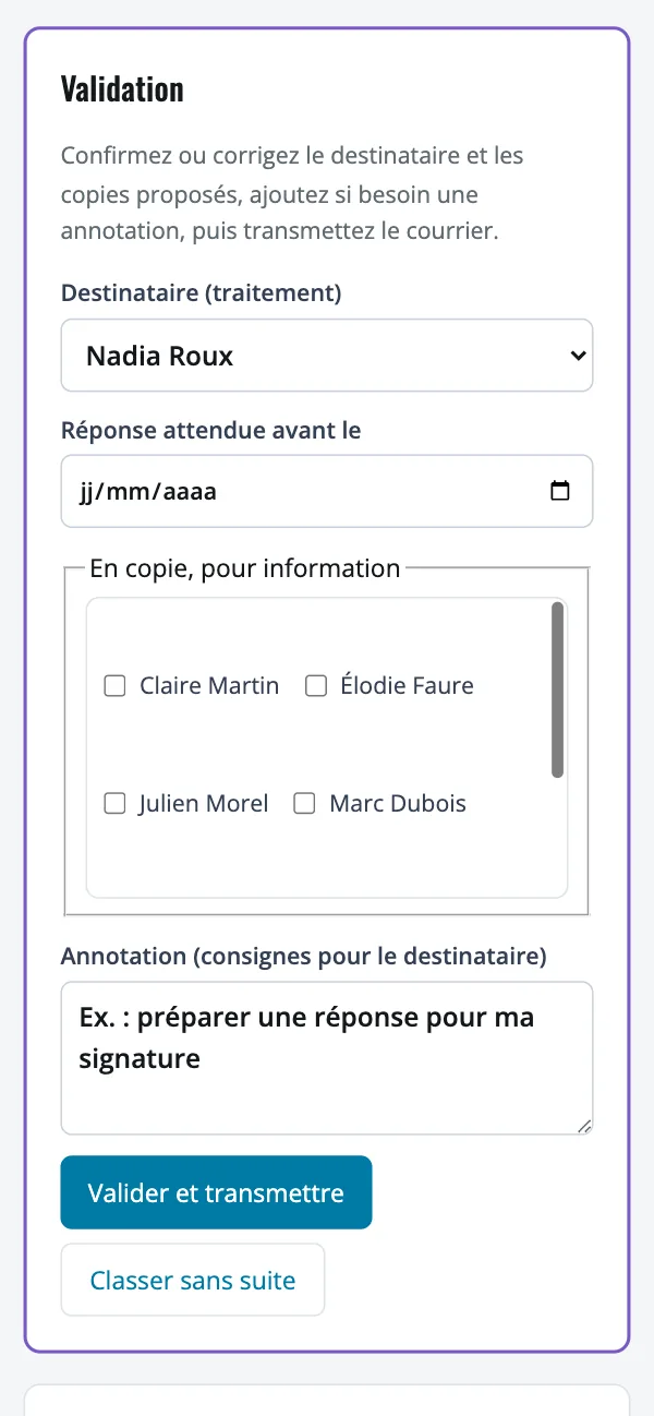 Validation d’un courrier depuis un téléphone